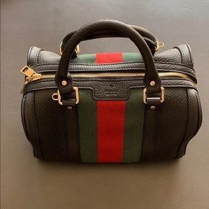 Authentic Vintage Gucci Leather Web Boston Bag